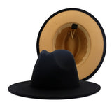Blue Black Patchwork Wool Felt Fedora Hat with Belt