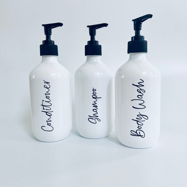 White Bathroom Bottles | Short