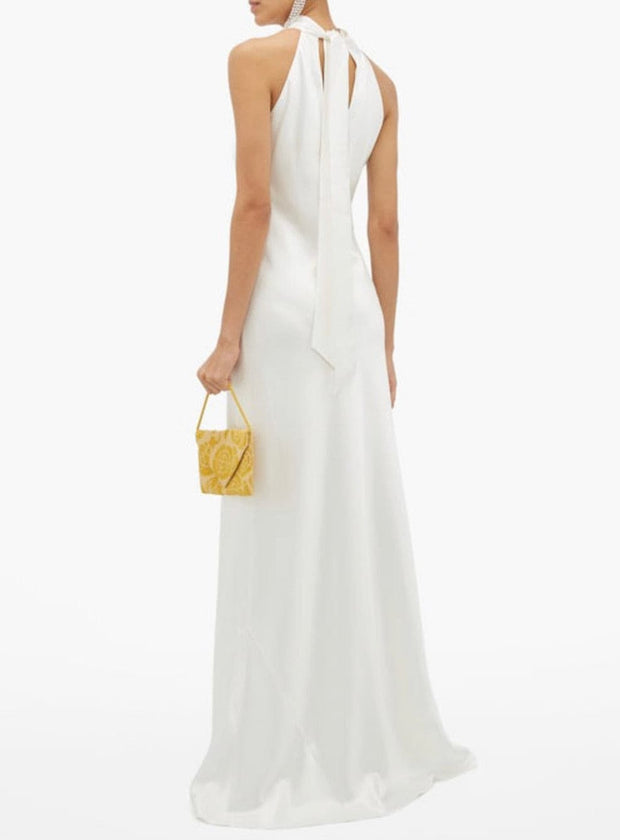 High-halterneck silk dress in White - Amelie Baku Couture