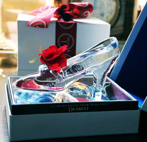 Dearest ガラスの靴 With Rose プロポーズ 結婚式 結婚記念日 誕生日に 名入れ彫刻 デザインを考える 愛しんです ガラスの靴 Dearest 12時の魔法