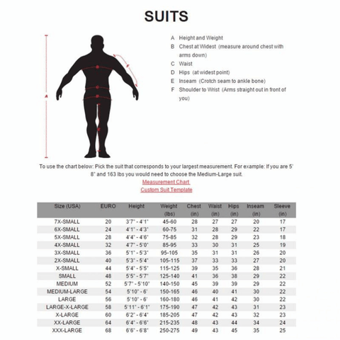 K1 Suit Sizing Chart