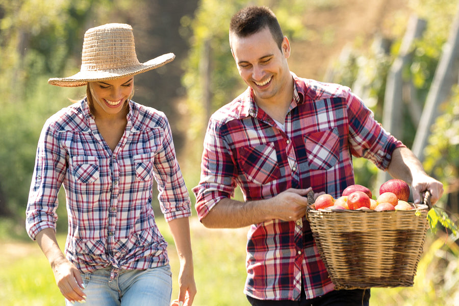 couple walking and smiling