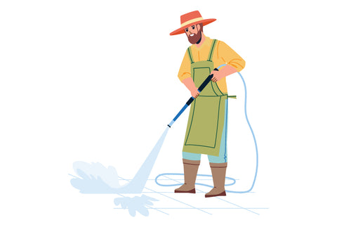 illustration of someone cleaning outside 