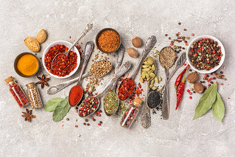 spices laid out on a table 