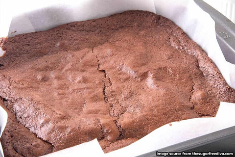 freshly baked pan of sugar-free chocolate brownie 