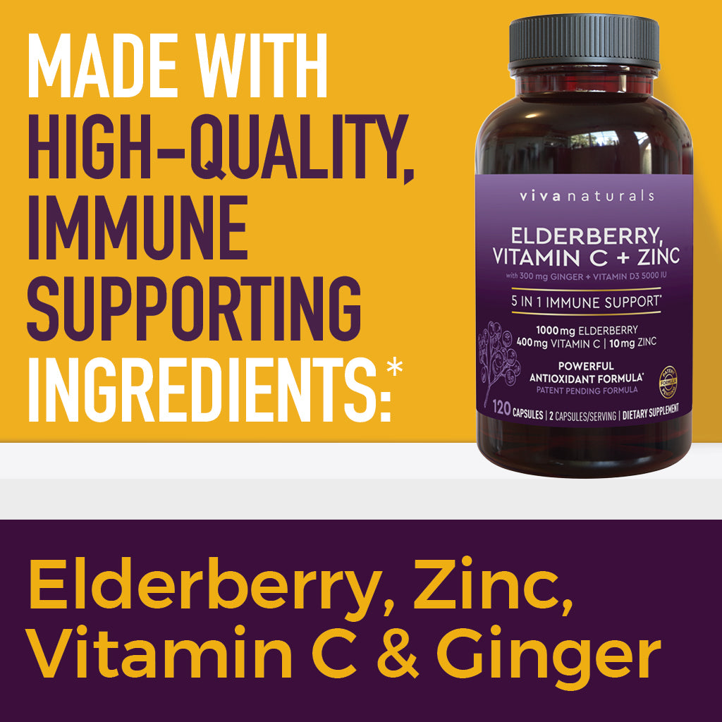 Viva Naturals Elderberry Vitamin C Zinc 5 In 1 Immunity Supplement
