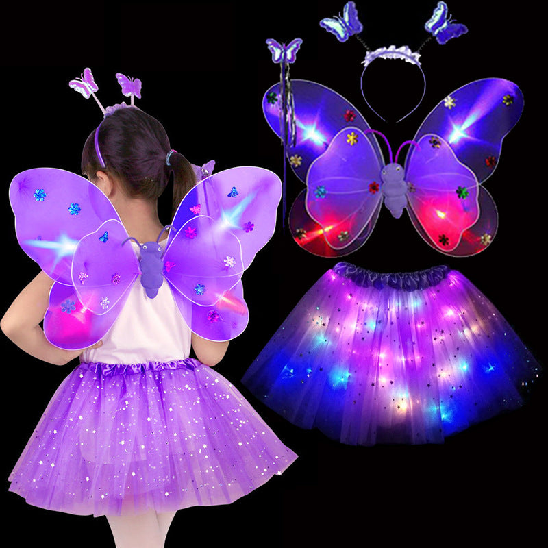 Download 4Pcs Girl LED Double Layer Butterfly Wings Set - balterday