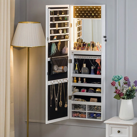 LUXFURNI Stella 8 Hanging Jewelry Armoire with a Mirror