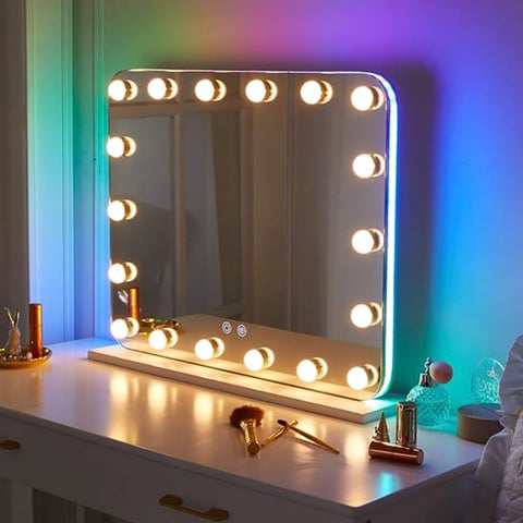 LUXFURNI BLOOM Hollywood Vanity Mirror with RGB LED Lights