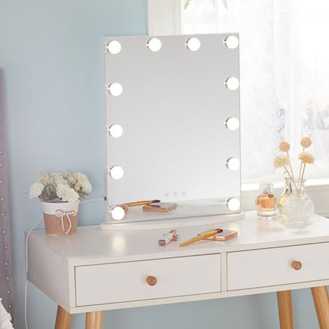 LUXFURNI Starry 7 LED Hollywood Vanity Mirror on a table