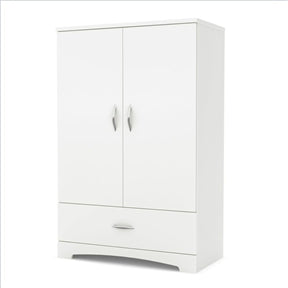 White Clothes Storage Wardrobe Cabinet Armoire With Bottom Drawer