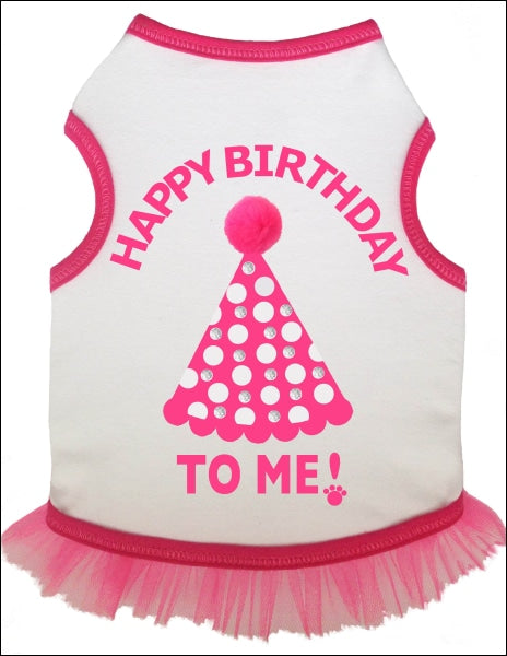 Birthday Hat Tank Dress w/rhinestones -White/Pink