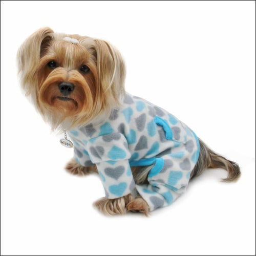 Blue and Gray Hearts Fleece Turtleneck  Dog Pajamas
