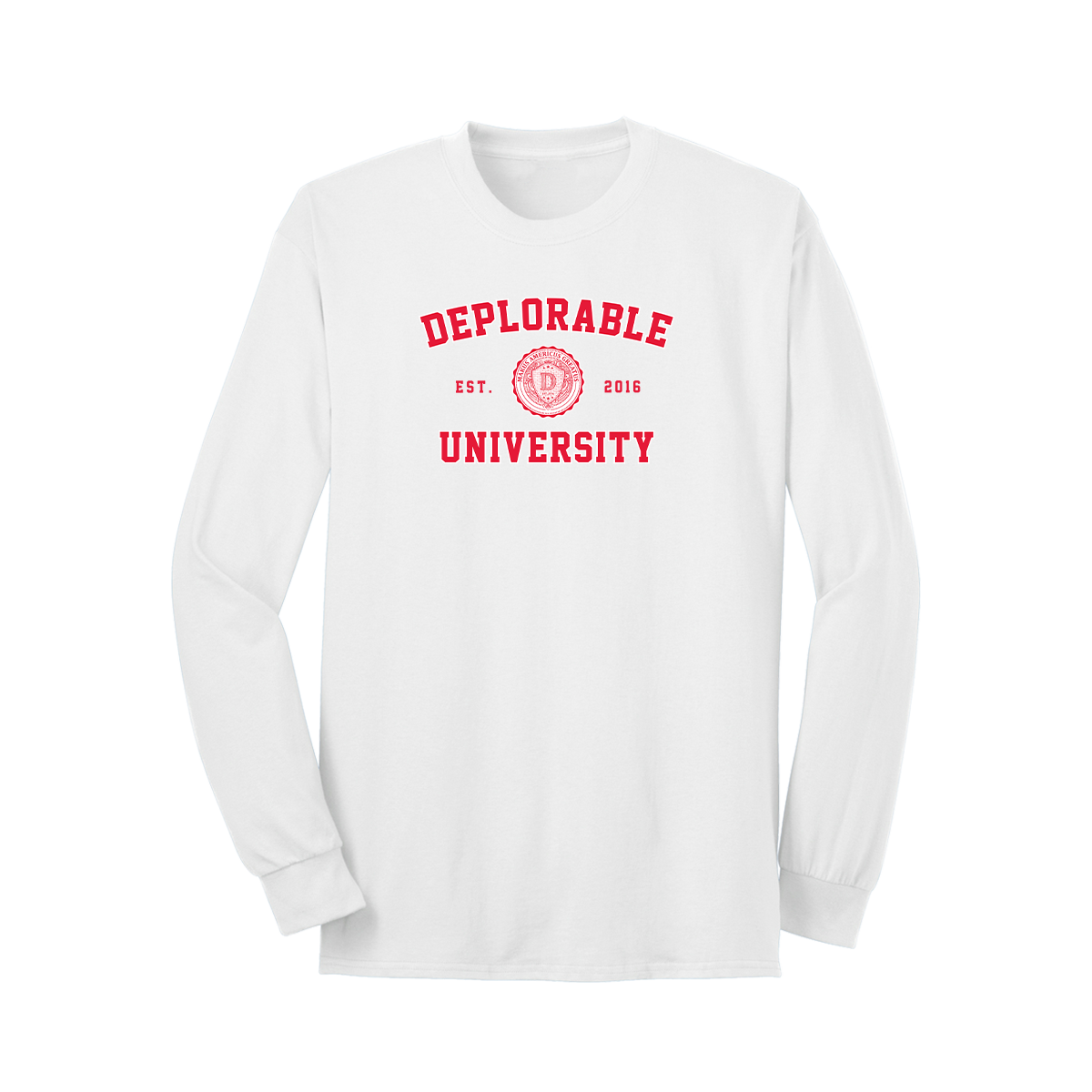 Deplorable University Long Sleeve T-Shirt - White - Breitbart Store product image