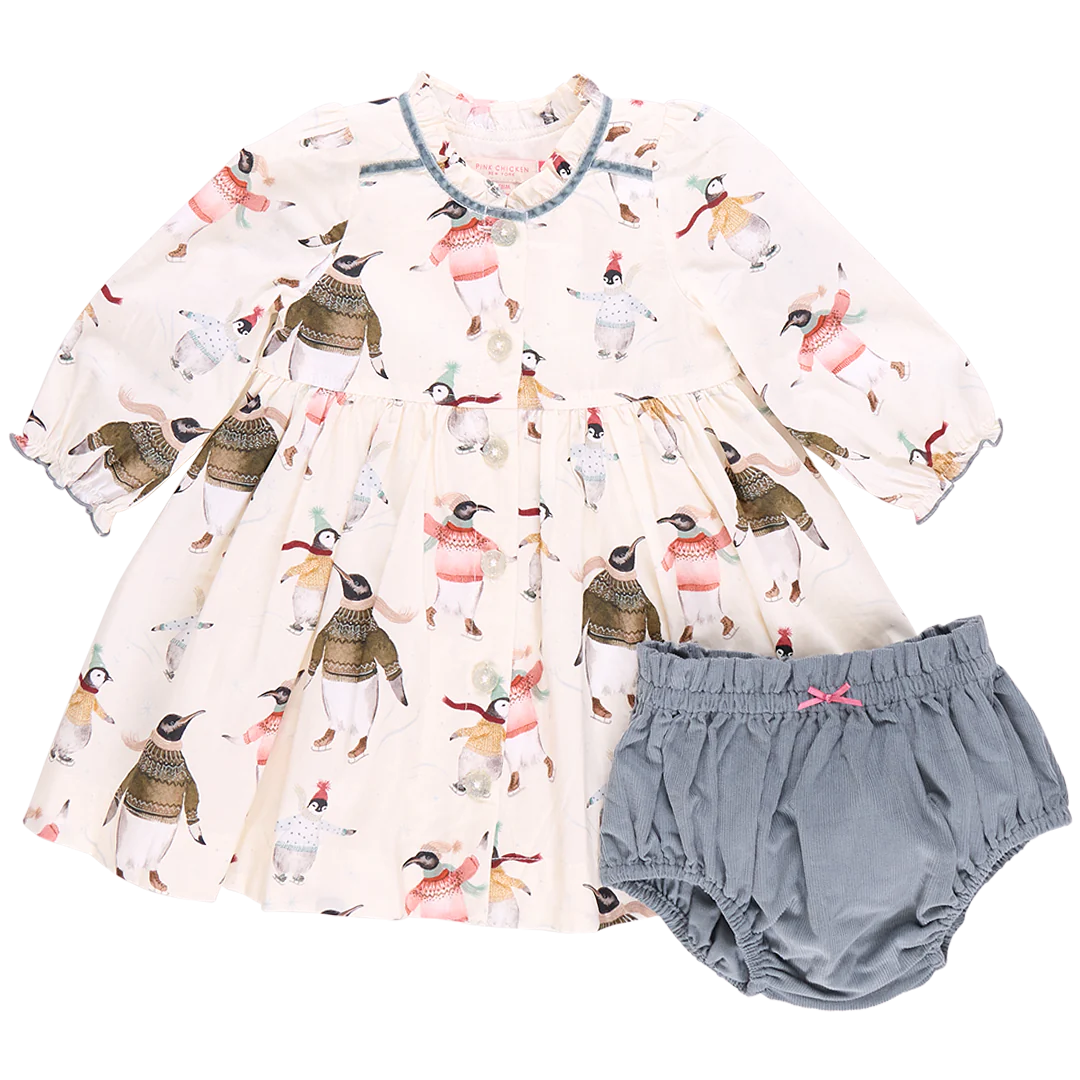 Baby Girls Charlie Dress Set- Penguins on Ice