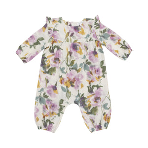 Ruffle Sleeve Romper- Watercolor Rose - C.J. Copeland's