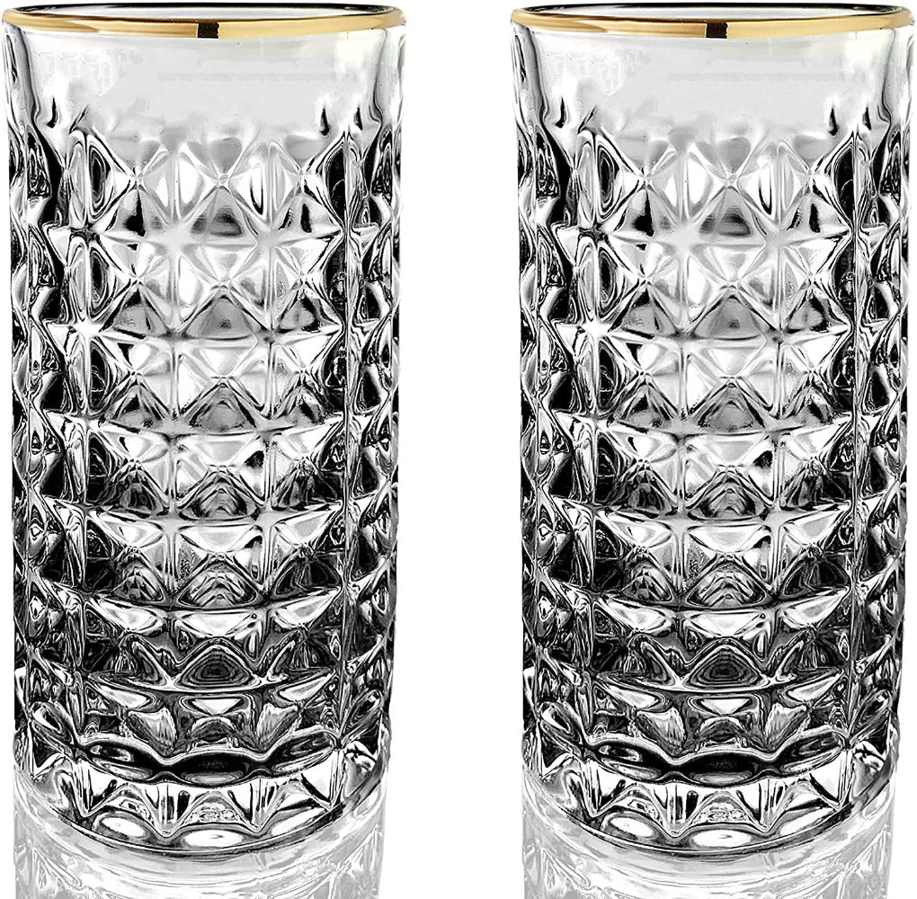 Mill Gold Rim Crystal Highball Glasses Set of 6