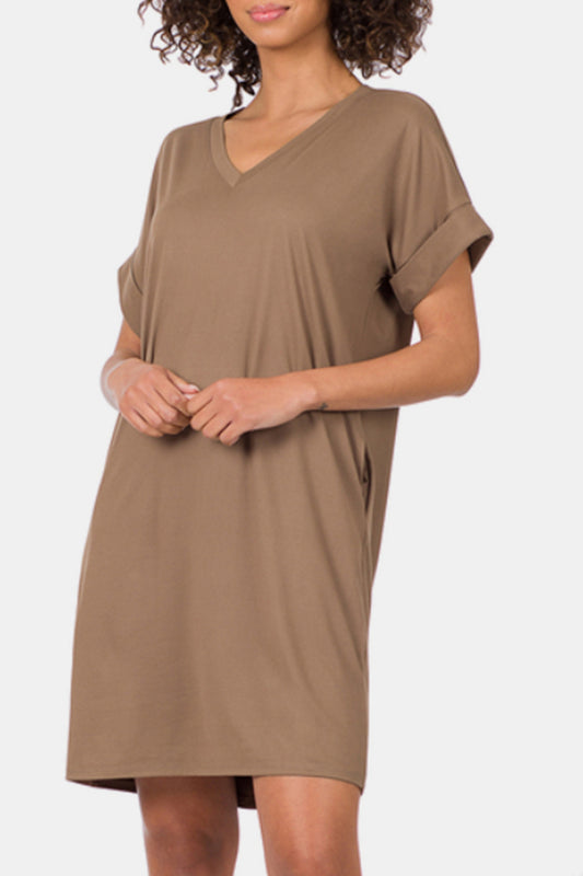 Zenana Full Size Long Sleeve Flare Dress with Pockets