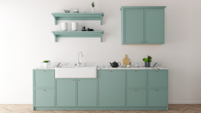 Super Skinny Shaker Kitchen in Oval Room Blue