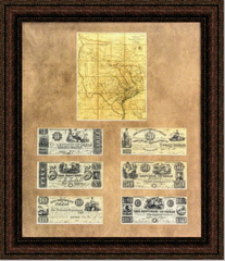 Historic Texas Framed Map and Money