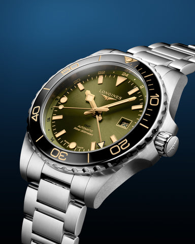 longines-watch-hydroconquest-gmt-sunray-green-bracelet-l3-890-4-06-6