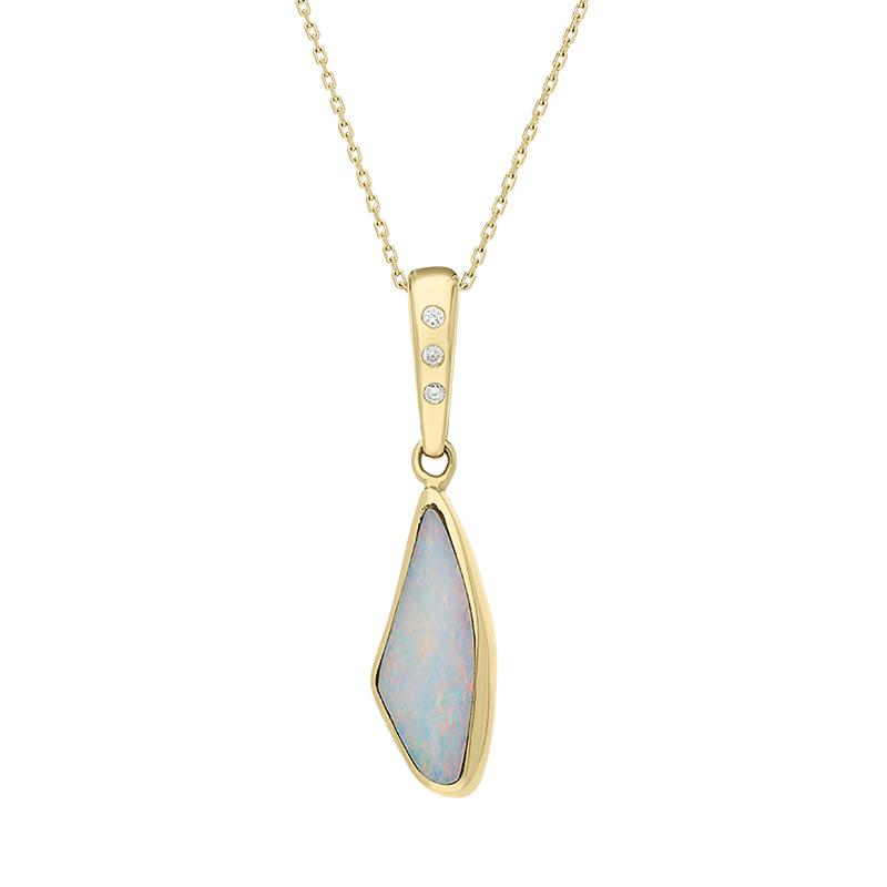 18ct Yellow Gold Opal 0.09ct Diamond Bail Unique Necklace D