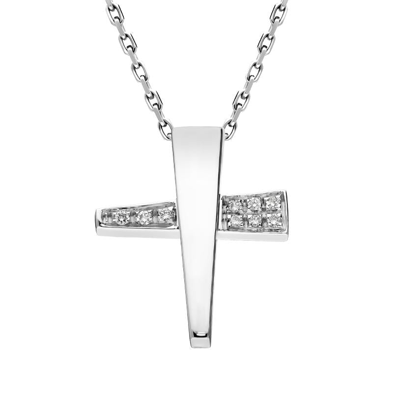 18ct White Gold Diamond Angular Cross Necklace