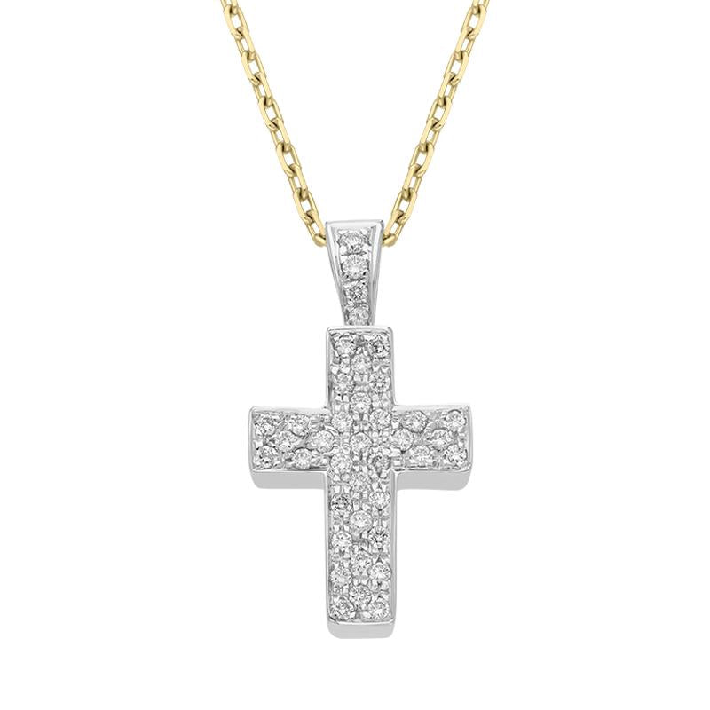18ct White Yellow Gold Diamond Set Cross Necklace