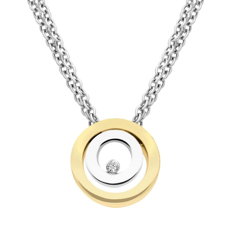 Photos - Pendant / Choker Necklace Diamond 18ct Yellow White Gold Solitaire  Double Round Necklace 00029580 