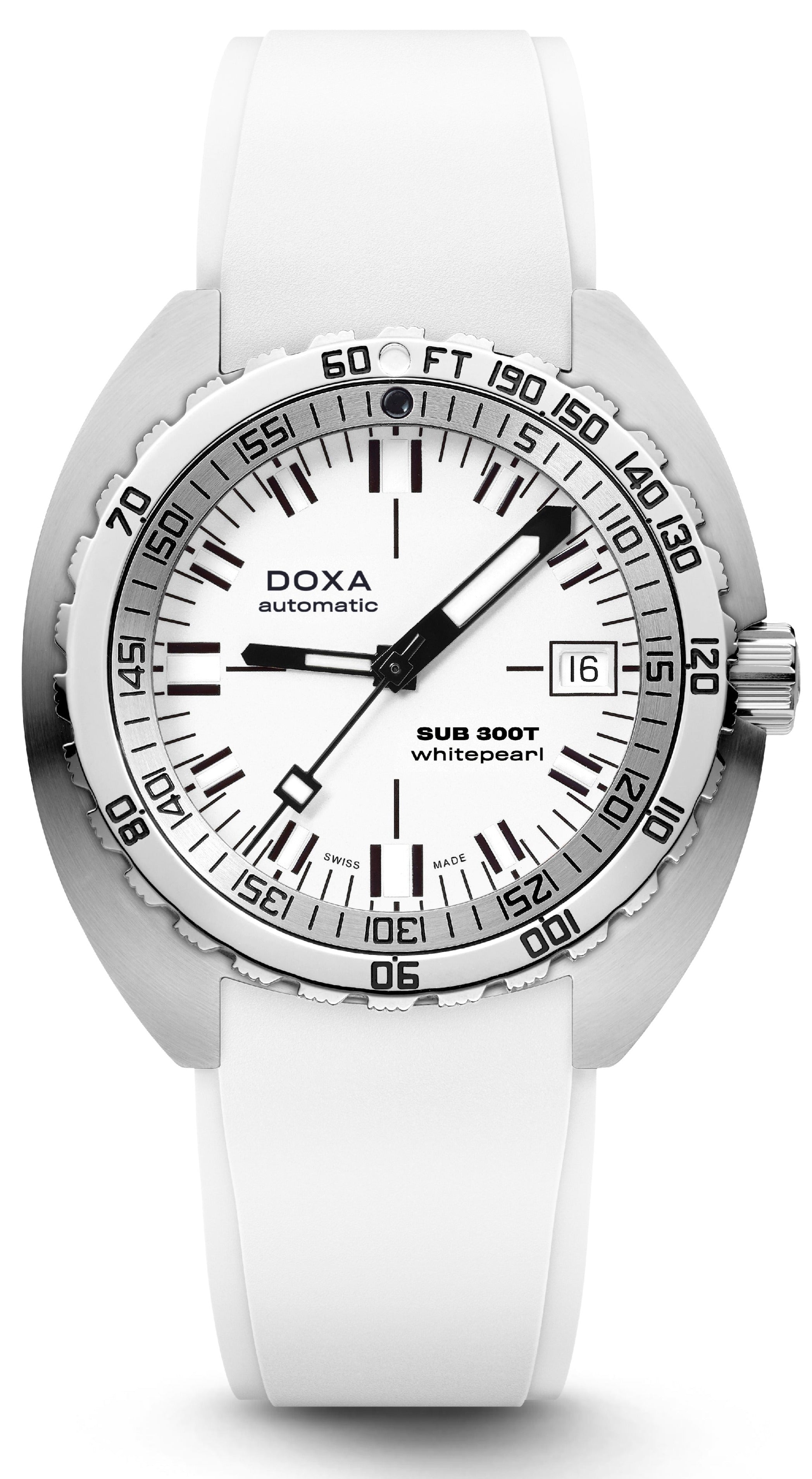 Photos - Wrist Watch DOXA Watch SUB 300T Whitepearl Rubber - White DOX-144 