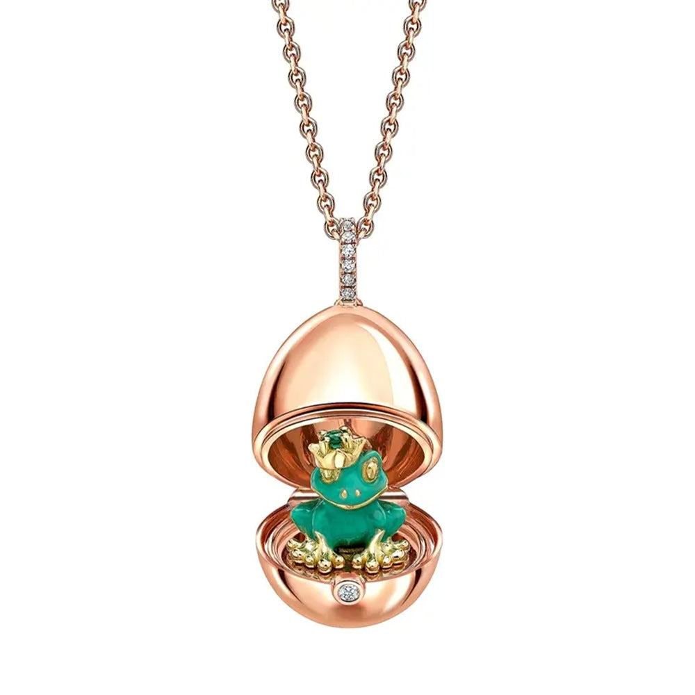 Faberge 18ct Rose Gold Diamond Bail Frog Surprise Locket