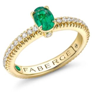 Photos - Ring Faberge Colours of Love 18ct Yellow Gold Emerald Diamond Shoulder Set Flut 