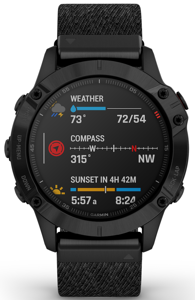 Garmin Watch Fenix 6 Sapphire Black DLC Heathered Nylon Band D 010