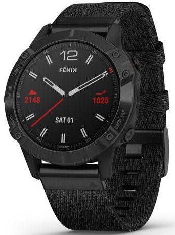 Garmin Watch Fenix 6 Sapphire Black DLC Heathered Nylon Band D