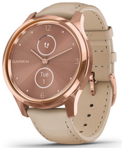 Garmin Watch Vivomove Luxe Rose Gold PVD Sand Leather