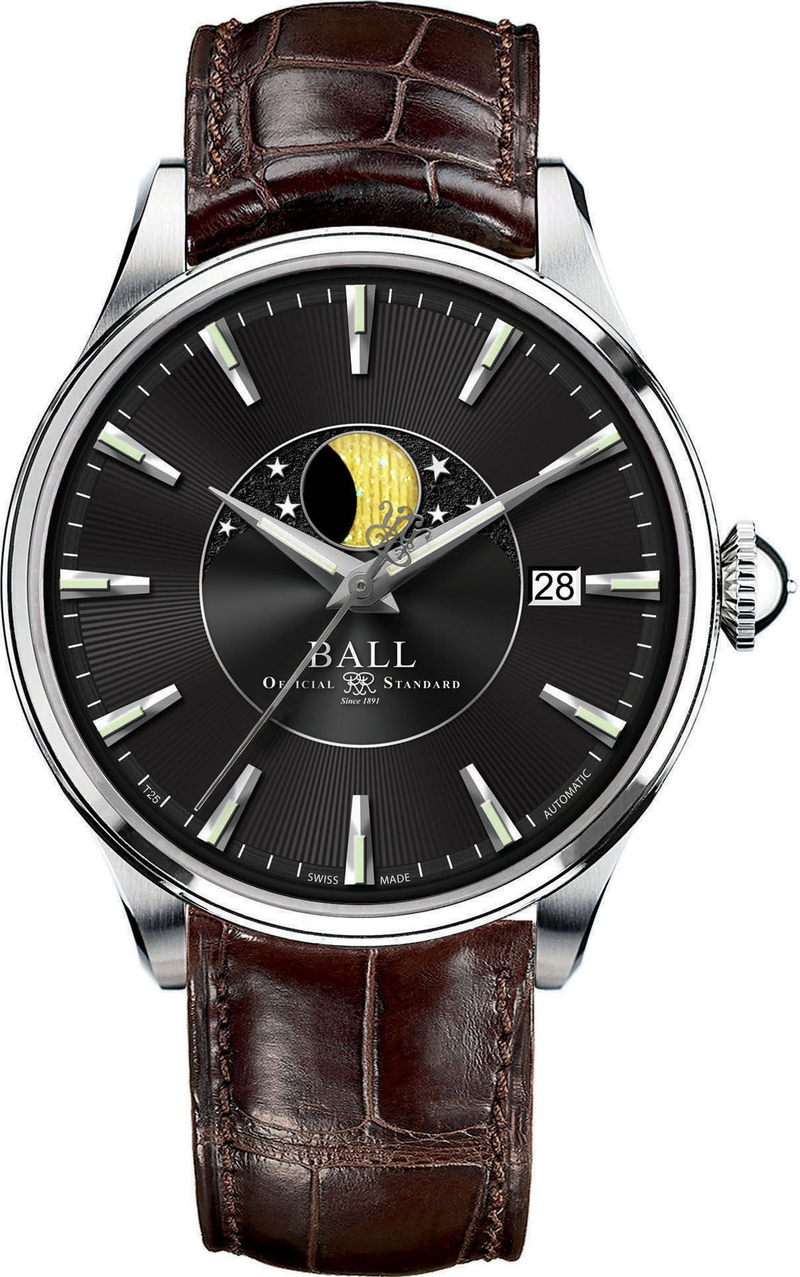 Photos - Wrist Watch Ball Watch Company Trainmaster Moon Phase - Black BL-1512 