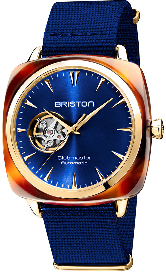 Photos - Wrist Watch Briston Watch Clubmaster Classic Acetate Gold - Blue BST-293 