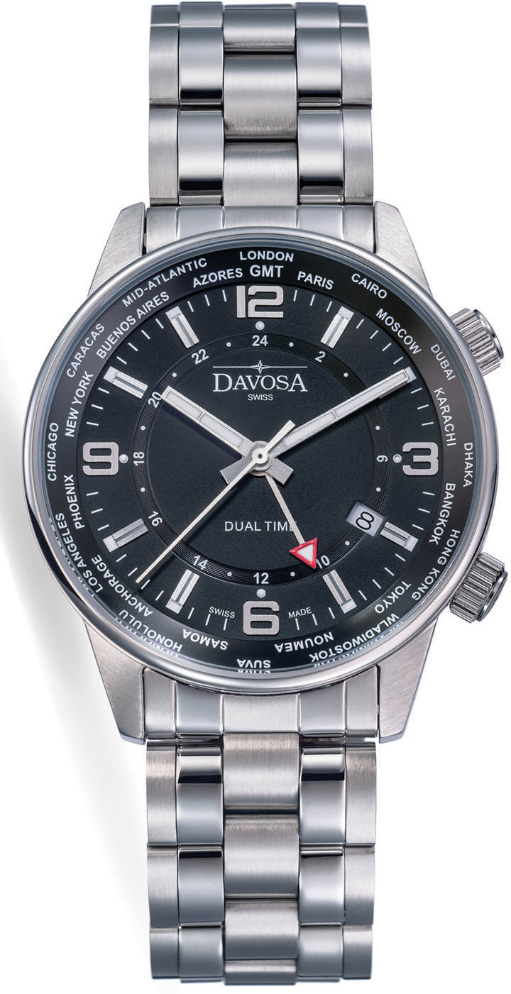 Photos - Wrist Watch Davosa Watch Vireo Dual Time - Black DAV-114 