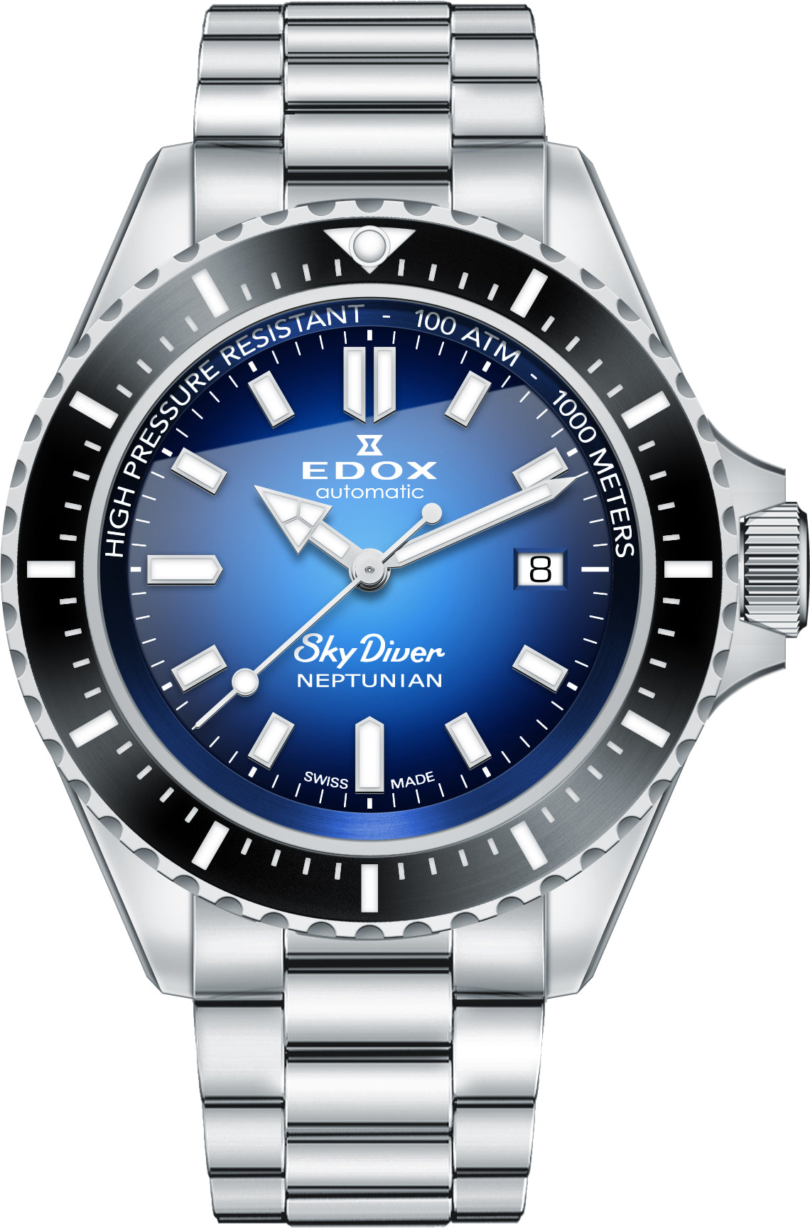Photos - Wrist Watch EDOX Watch Skydiver Neptunian Automatic 3 Hands - Blue EDX-063 