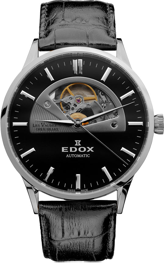 Photos - Wrist Watch EDOX Watch Les Vauberts Open Heart Automatic - Black EDX-196 