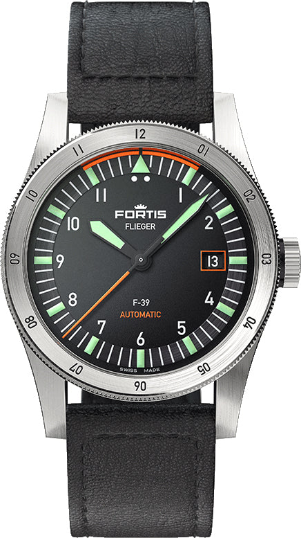 Photos - Wrist Watch Fortis Flieger F-39 Automatic On Aviator Strap - Black FT-600 