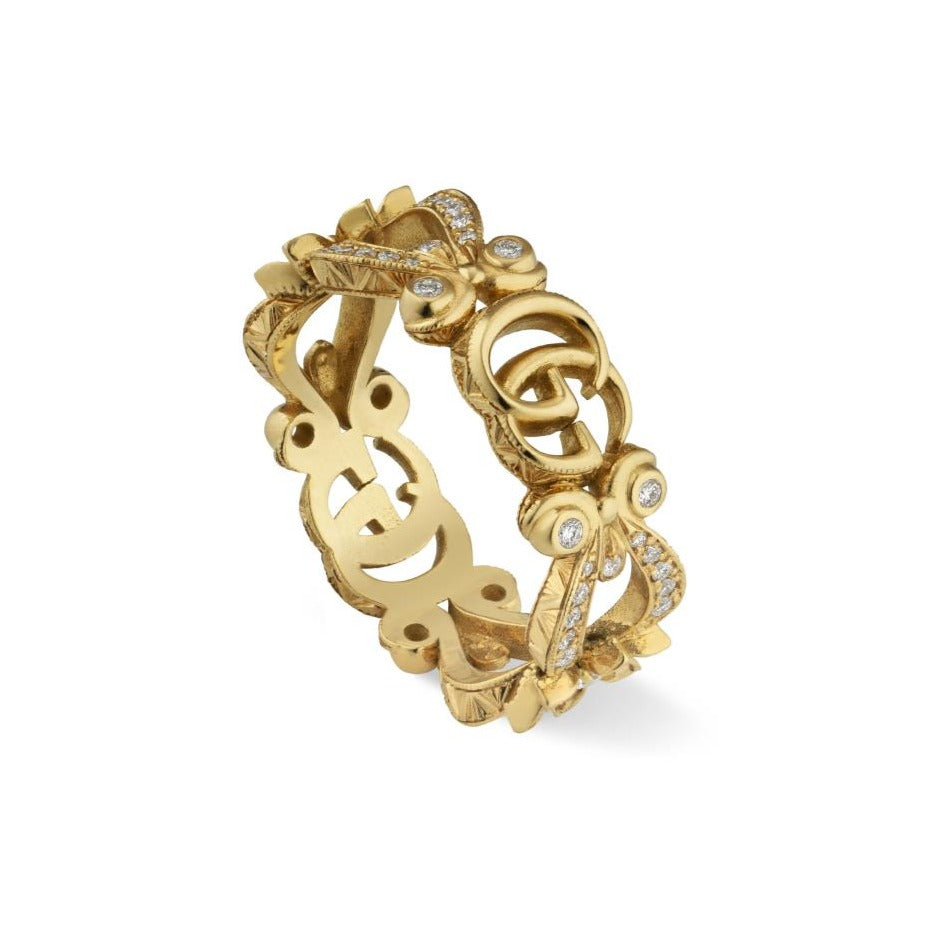 Gucci Flora 18ct Yellow Gold Diamond Pave Ring D - Q