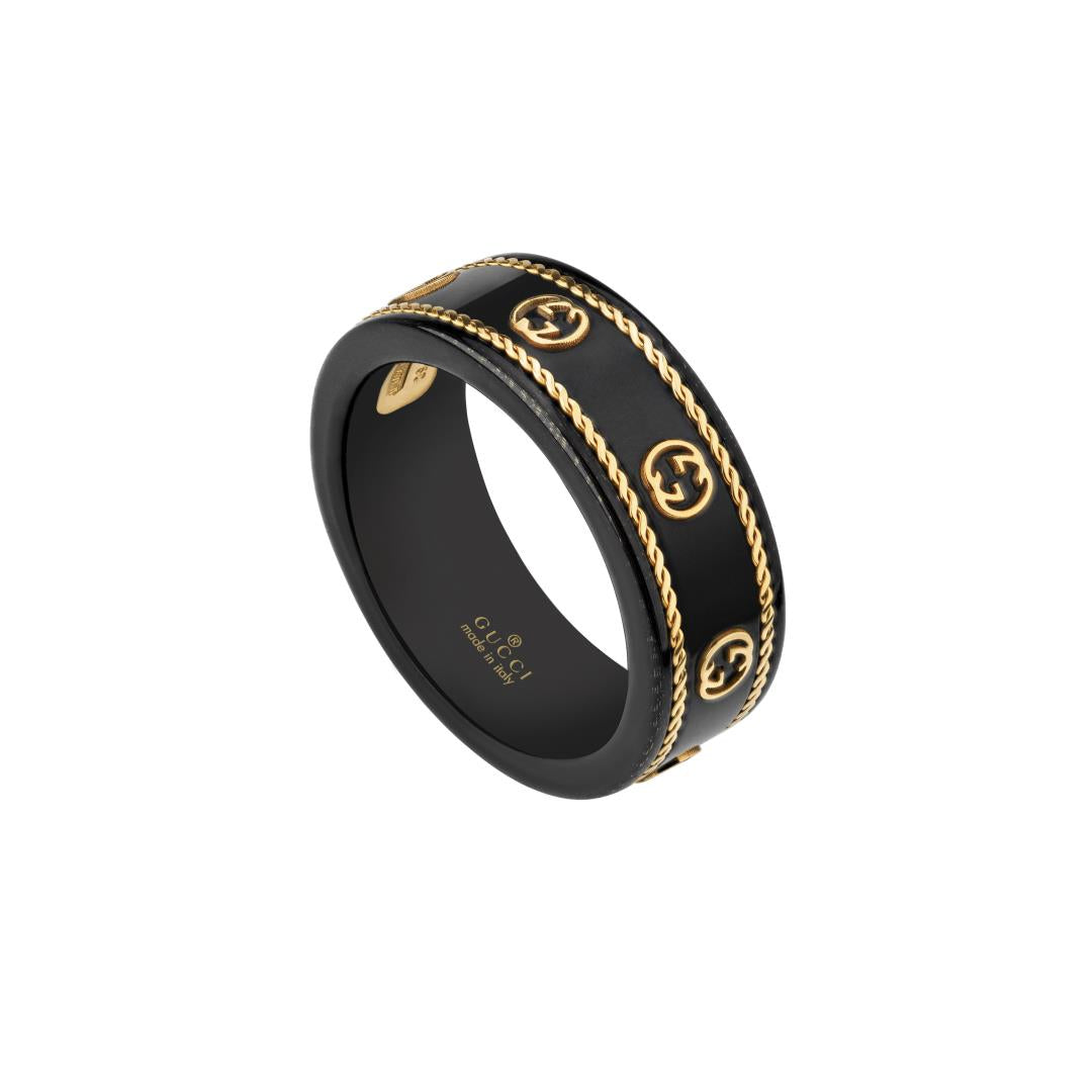 Gucci Interlocking G Ring with Black Enamel, YBC645573002