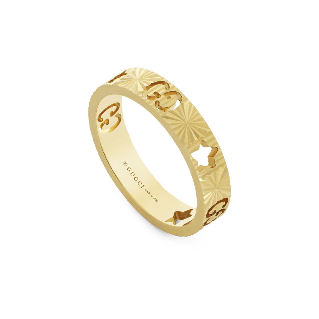 Gucci Icon 18ct Yellow Gold Star Band Ring D - Q