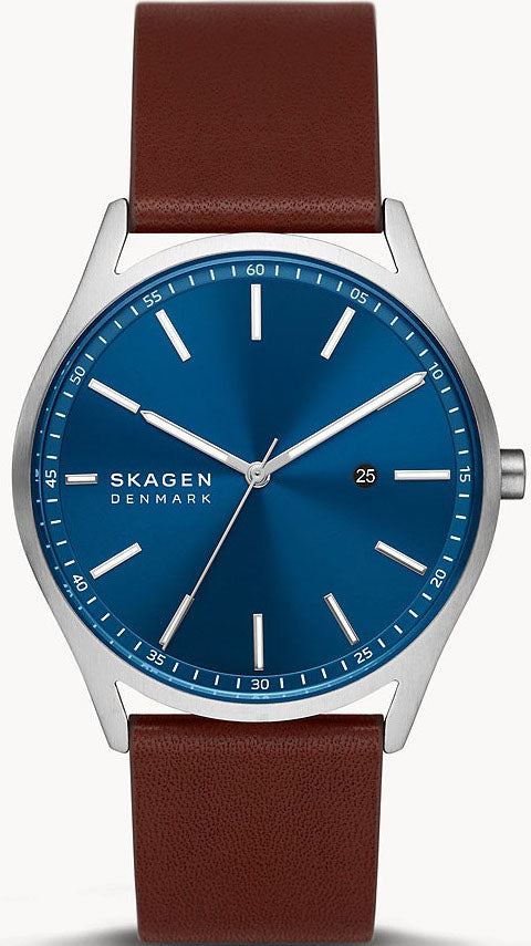 Photos - Wrist Watch Skagen Watch Holst Espresso Leather Mens - Blue SKG-251 