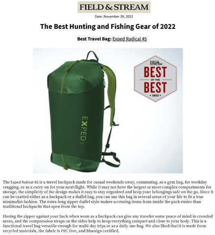 Field & Stream - Best Hunting and Fishing Gear of 2022: Radical 45 gea –  EXPED USA