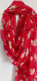 Red Scarf with white floral print shawl with floral print