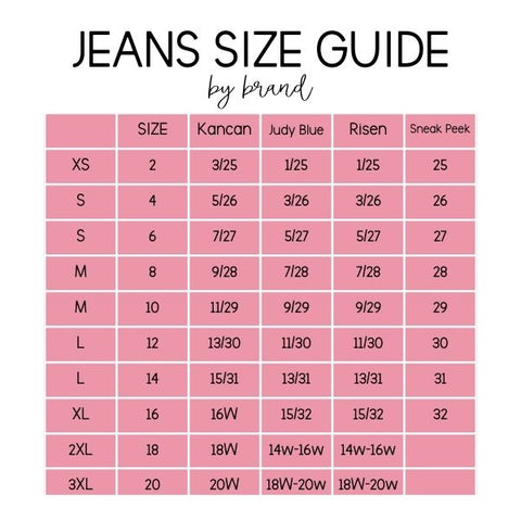 Size Guide - Olive Rose Boutique