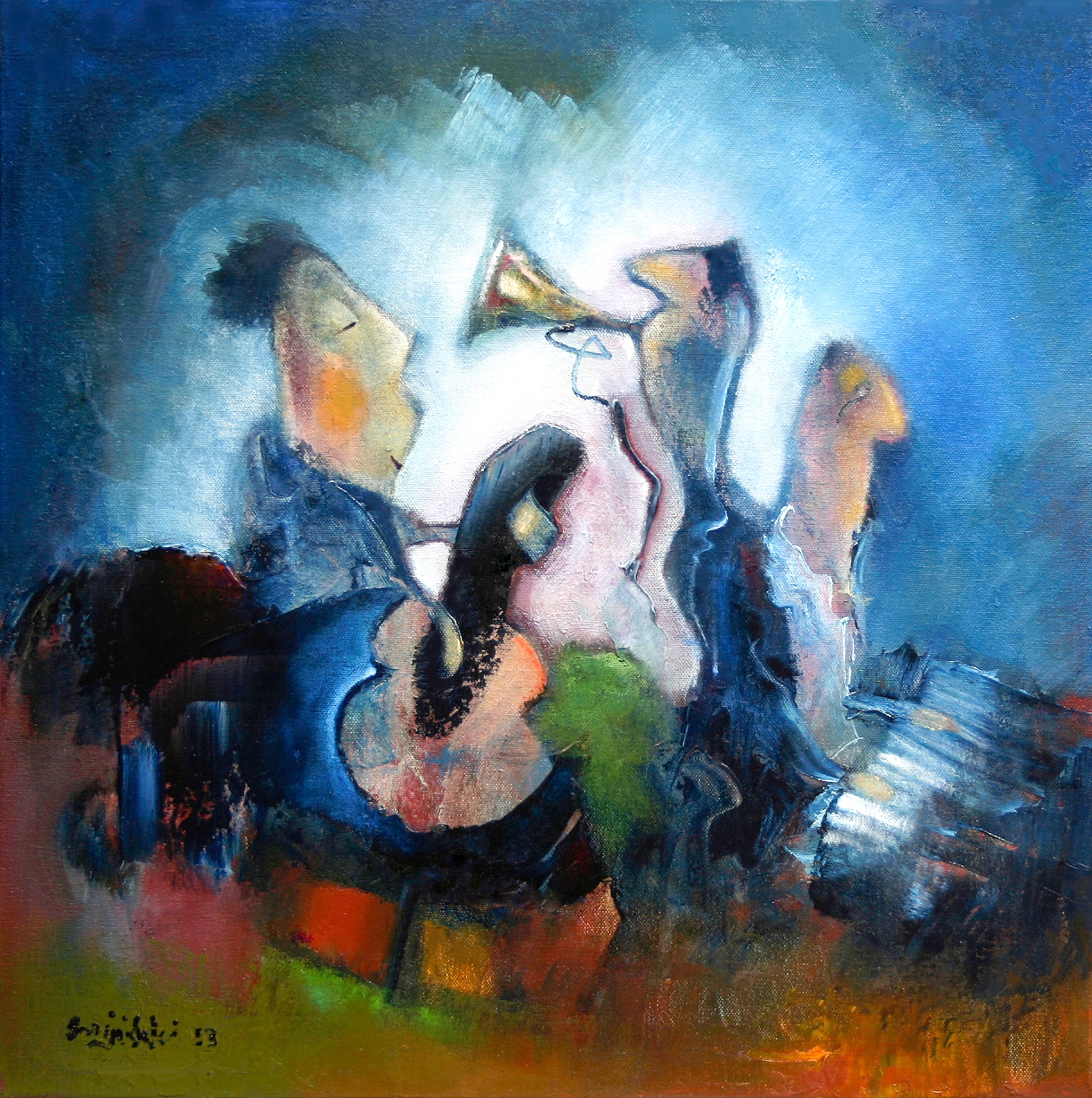 Blue Musicians Art Square Print Trumpet Player Piano Jazz Wall Ar Joesmigielski Com