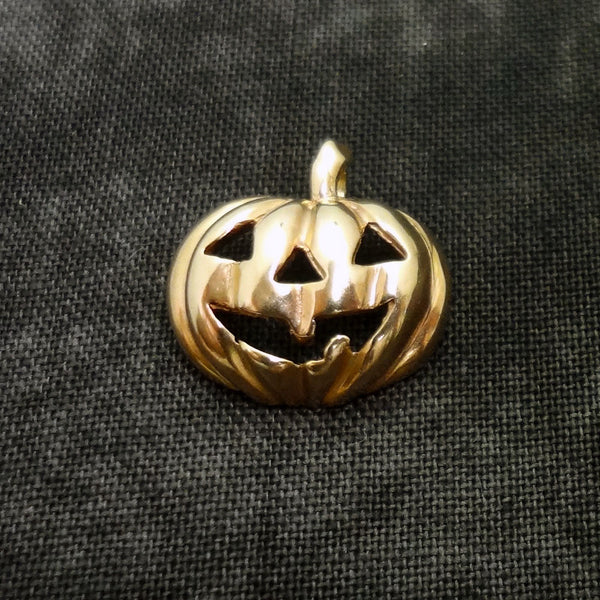 pumpkin pendant jack-o-lantern charm 14k gold silver handmade USA gift ...